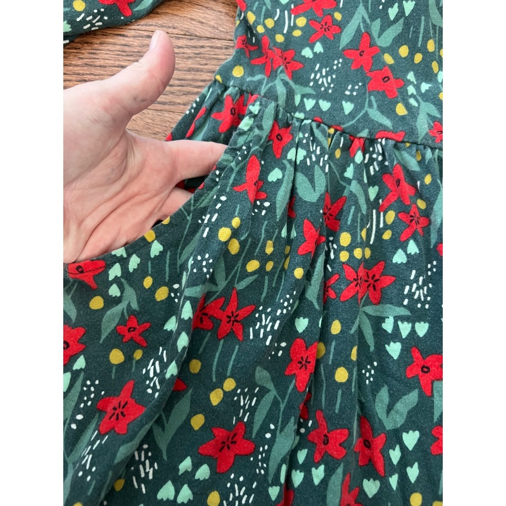 Hanna Andersson Dress Kids 6-7 Green Excellent Floral Long Sleeve Pockets - Picture 2 of 4